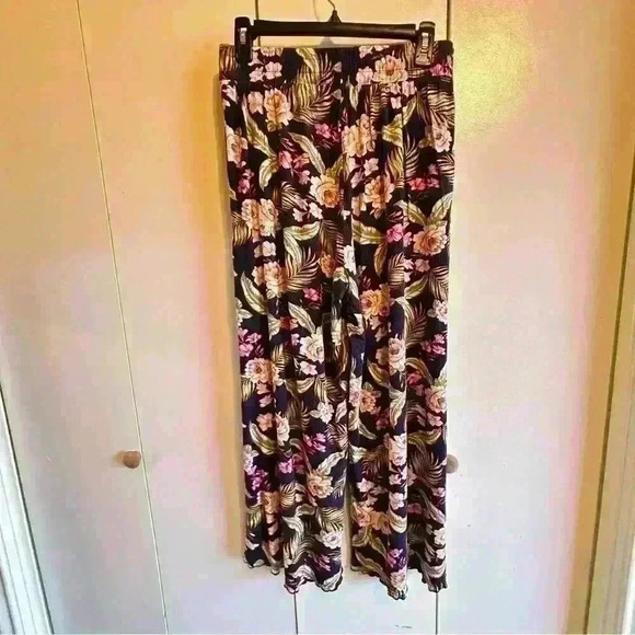 Oneill Womens M Multicolor Floral Elastic Waist Wide Leg Stretch Pull On Pants - Picture 2 of 7